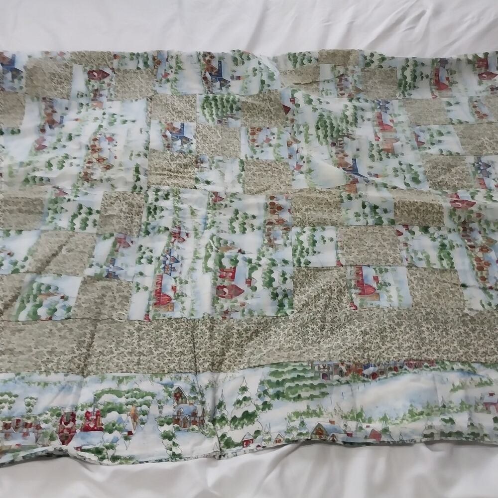 Handmade Patchwork "Winter Village" Scene Quilt